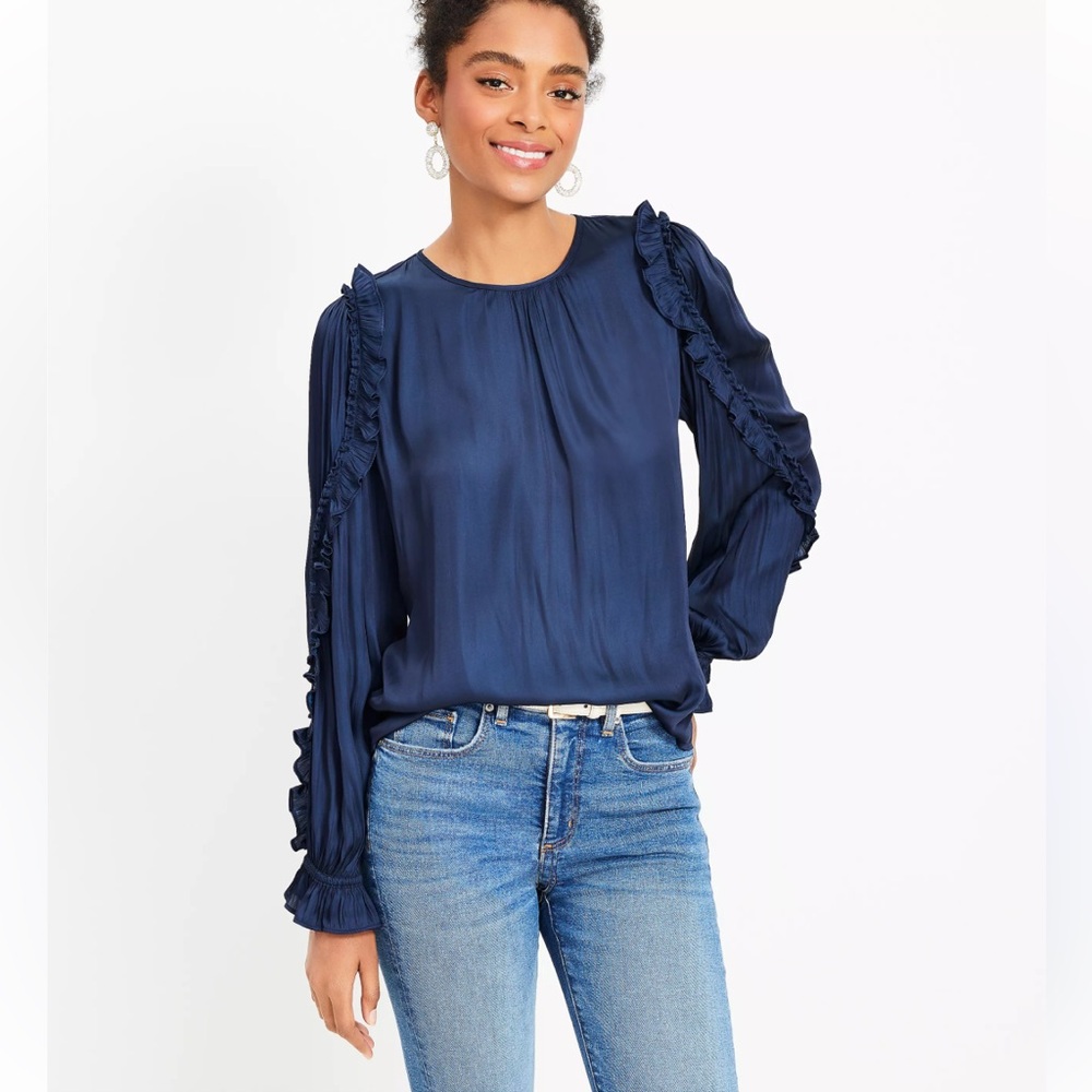 LOFT Midnight Blue Ruffle Blouse